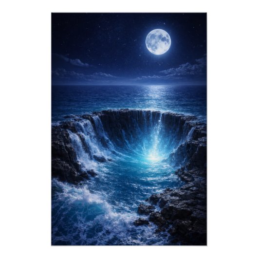 Moonlit Ocean Abyss – Mystical Fantasy Seascape Perfect Poster (Voorkant)