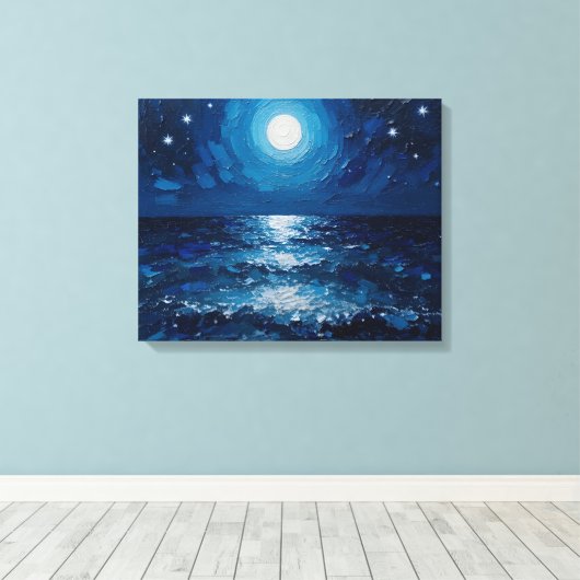 Moonlit Ocean Night Wrapped Canvas | kustzeeën (Insitu (Houten vloer))