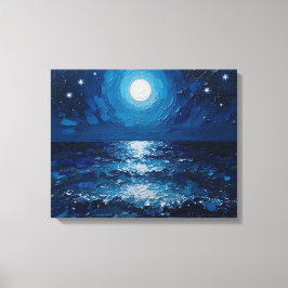 Moonlit Ocean Night Wrapped Canvas | kustzeeën Afdruk