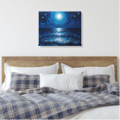 Moonlit Ocean Night Wrapped Canvas | kustzeeën Afdruk (Insitu (Slaapkamer))