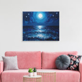 Moonlit Ocean Night Wrapped Canvas | kustzeeën Afdruk (Insitu (Woonkamer))