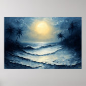 Moonlit Ocean Waves – Abstract zeegezicht met palm Poster (Voorkant)