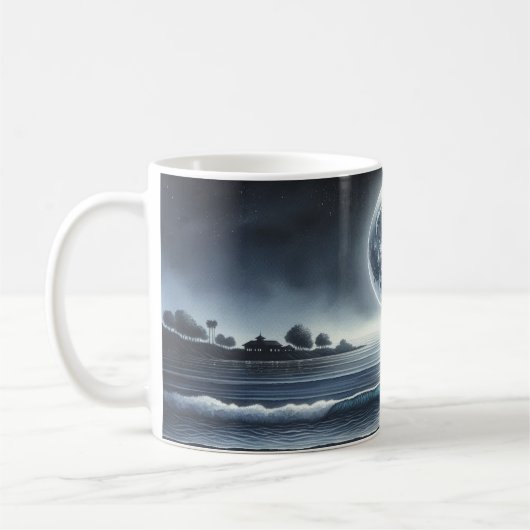 Moonlit Ocean Waves Celestial Night Sky Koffiemok (Links)