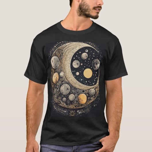 Moonlit Odyssey: Abstracte kunst op de maan T-shirt (Voorkant)