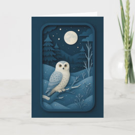 Moonlit Owl in Snowy Forest Card Kaart