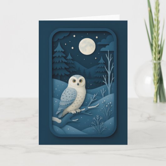 Moonlit Owl in Snowy Forest Card Kaart (Voorkant)
