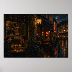 Moonlit Paris Bar Street Droomposter Poster