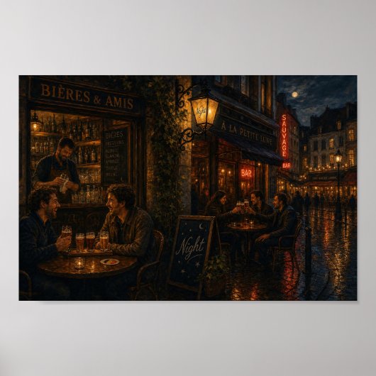Moonlit Paris Bar Street Droomposter Poster (Voorkant)