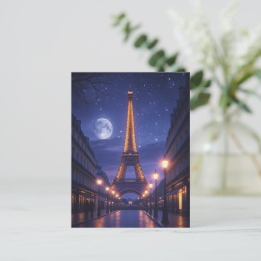 Moonlit Paris – Romantic Eiffel Tower Night Briefkaart (Staand voorkant)