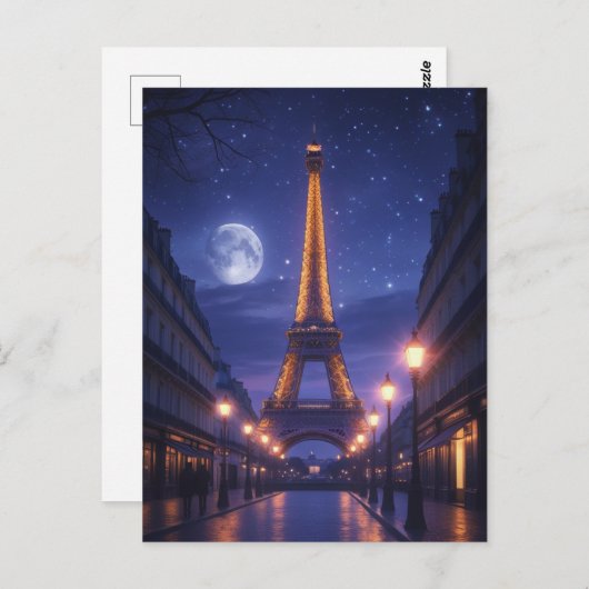 Moonlit Paris – Romantic Eiffel Tower Night Briefkaart (Voorkant / Achterkant)