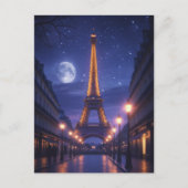 Moonlit Paris – Romantic Eiffel Tower Night Briefkaart (Voorkant)