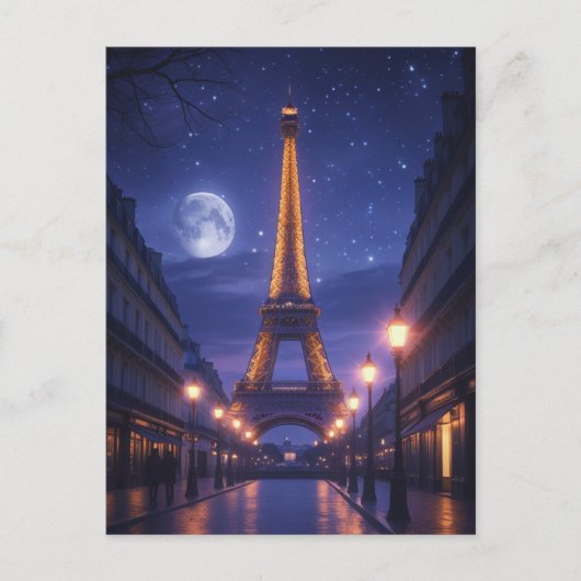Moonlit Paris – Romantic Eiffel Tower Night Briefkaart (Voorkant)
