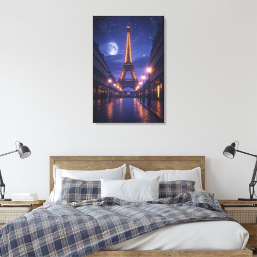 Moonlit Paris – Romantic Eiffel Tower Night Canvas Afdruk (Insitu (Slaapkamer))