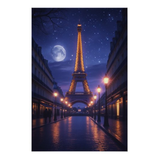 Moonlit Paris – Romantic Eiffel Tower Night Poster (Voorkant)
