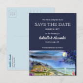 Moonlit Path Waterverf Wedding Sla de datum Aankondigingskaart (Voorkant / Achterkant)