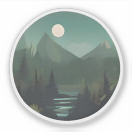 Moonlit Peaks: een nachtelijke wildernisscène Sticker