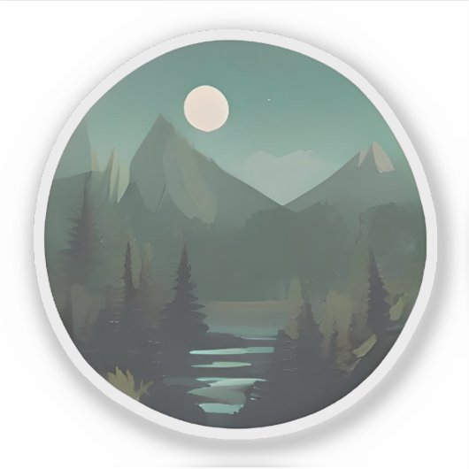 Moonlit Peaks: een nachtelijke wildernisscène Sticker (Voorkant)
