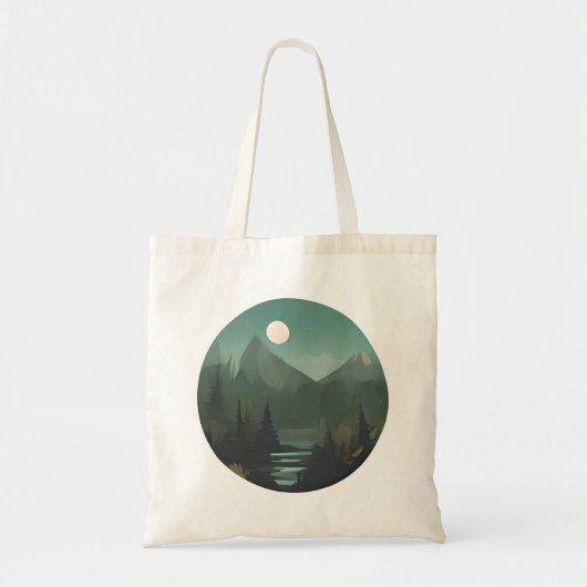 Moonlit Peaks: een nachtelijke wildernisscène Tote Bag (Voorkant)