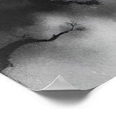 Moonlit Peaks: Volle Maan en Mountain Charcoal Art Poster (Hoek)