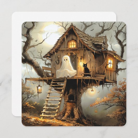 Moonlit Perch – Ghost & Cat in the Treehouse (Voorkant / Achterkant)