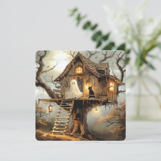 Moonlit Perch – Ghost & Cat in the Treehouse (Staand voorkant)
