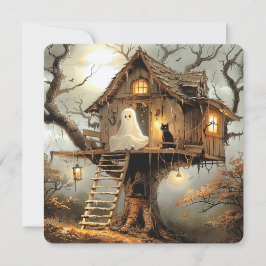 Moonlit Perch – Ghost & Cat in the Treehouse (Voorkant)