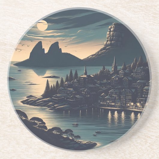 Moonlit Port Zandsteen Onderzetter (Voorkant)