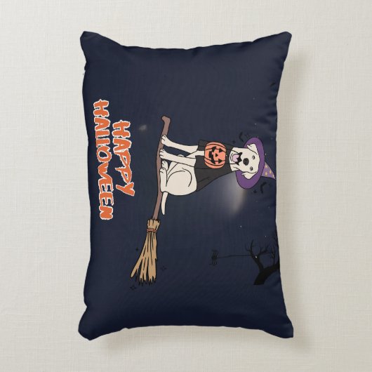 Moonlit Pup – Halloween Dog in Witch Hat Accent Kussen (Voorkant(Verticaal))