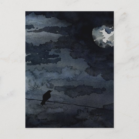 Moonlit Raven - Full Moon Art Briefkaart (Voorkant)