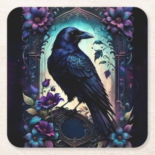 Moonlit Raven Gotische bloemige trouwset. Kartonnen Onderzetters