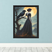 Moonlit Raven Lady Art Canvas Afdruk (Insitu (Houten vloer))