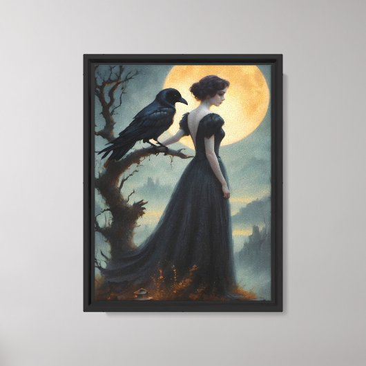 Moonlit Raven Lady Art Canvas Afdruk (Voorkant)