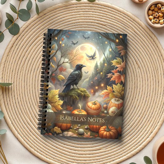 Moonlit Raven Magical Autumn Forest Notitieboek