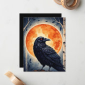 Moonlit Raven op berkenboom Notitiekaartje (Voorkant / Achterkant in situ)