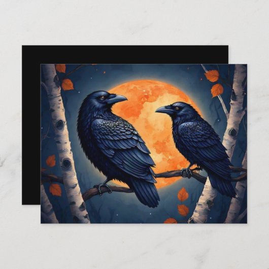 Moonlit Ravens op berkenbomen Informatiekaartje (Voorkant / Achterkant)