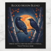 Moonlit Ravens op berkenbomen Wijn Etiket (Enkel label)
