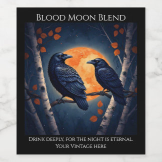 Moonlit Ravens op berkenbomen Wijn Etiket