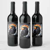 Moonlit Ravens op berkenbomen Wijn Etiket (Flessen)
