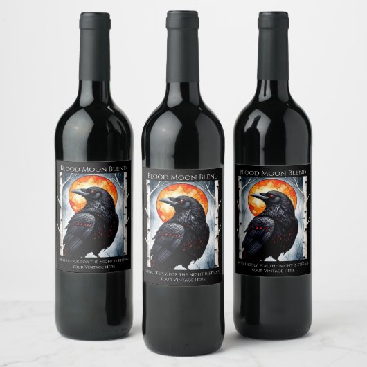 Moonlit Ravens op berkenbomen Wijn Etiket (Flessen)