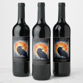 Moonlit Ravens op berkenbomen Wijn Etiket (Flessen)