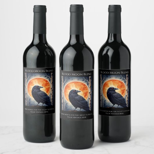 Moonlit Ravens op berkenbomen Wijn Etiket (Flessen)