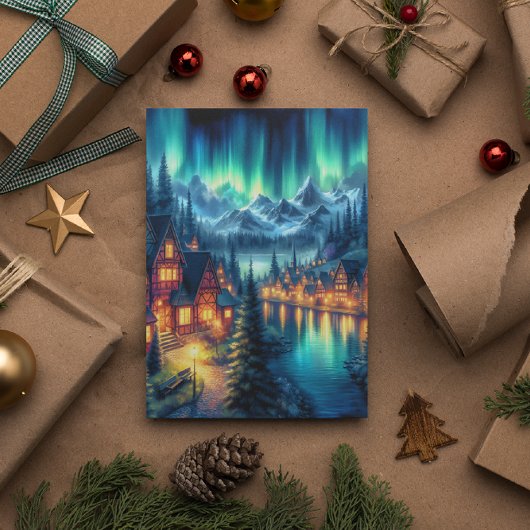 Moonlit reflecties: Nachtmeer met huizen Briefkaart