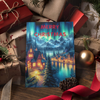 Moonlit reflecties: Nachtmeer met huizen Briefkaart