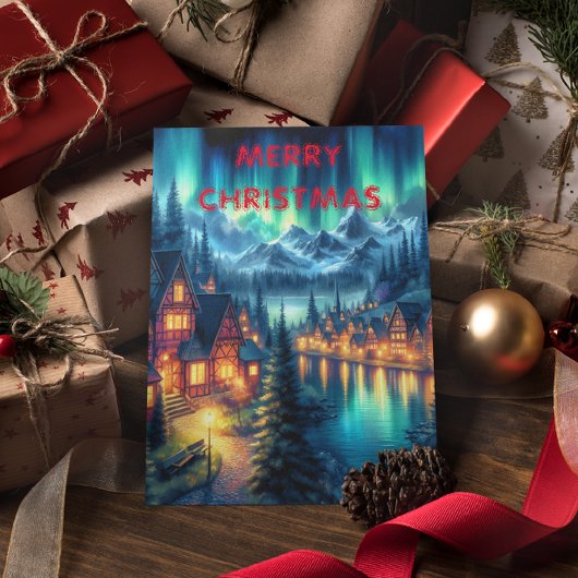 Moonlit reflecties: Nachtmeer met huizen Briefkaart