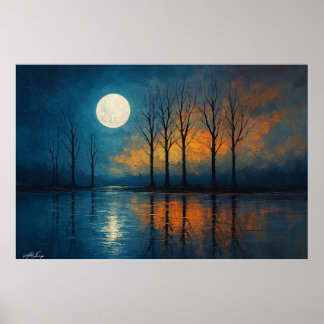 Moonlit Reflections - Bare Trees Poster