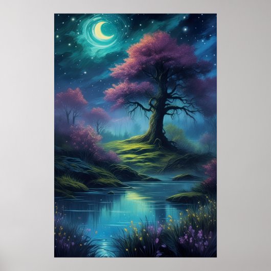 Moonlit Reverie, majestueuze boom Poster (Voorkant)