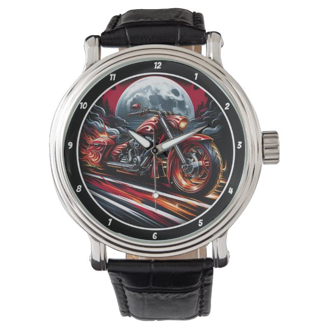 Moonlit Ride, Fiery Motorcycle Watch Horloge (Voorkant)