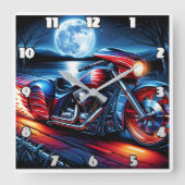 Moonlit rijden met vlag-versierde fiets vierkante klok (Voorkant)