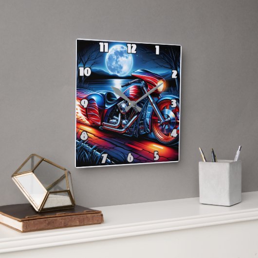 Moonlit rijden met vlag-versierde fiets vierkante klok (Kantoor)