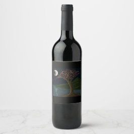 Moonlit River Tree Wine Label Wijn Etiket